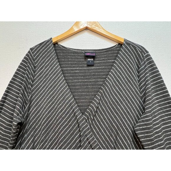 Torrid Womens Metallic Surplice Midi Dress Long Sleeve Size 2 Gray Silver Stripe - Picture 5 of 12